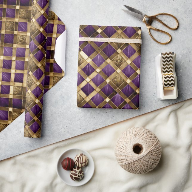 Harlequin Diamonds Purple and Gold ID1031 Wrapping Paper (Crafts)