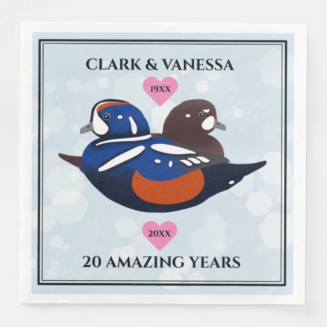 Harlequin Ducks Lovebirds Any Anniversary Year Paper Dinner Napkins (Front)