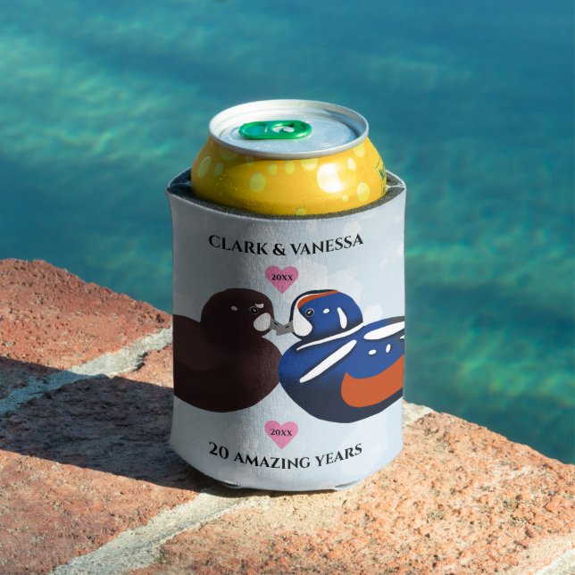 Harlequin Ducks Lovebirds Any Year Anniversary Can Cooler (In Situ Pool)