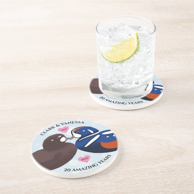 Harlequin Ducks Lovebirds Any Year Anniversary Coaster (Side)