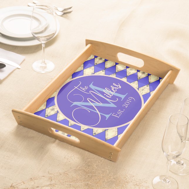 Harlequin Family Name Monogram Serving Tray (Front)