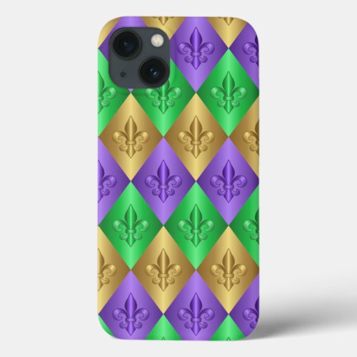 Harlequin Fleur_de_Lis Mardi Gras Pattern iPhone 13 Case