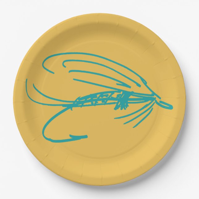 Harlequin Fly Fishing Lures Pattern Paper Plates (Front)
