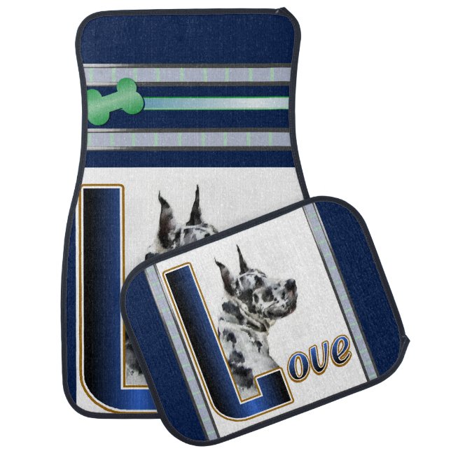 Harlequin Great Dane Art Car Mat (Set)