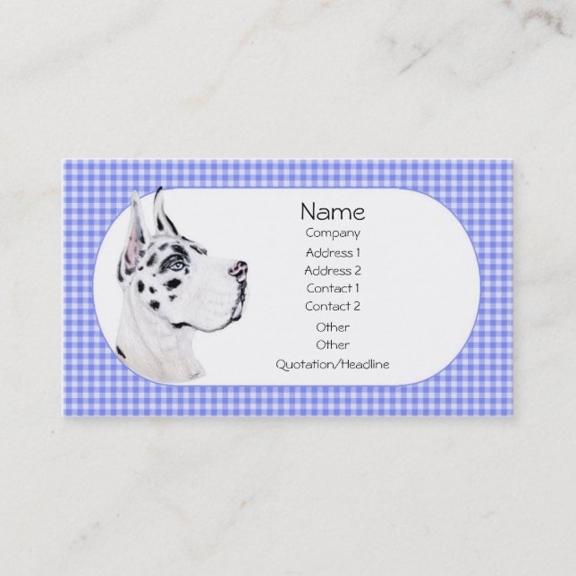 Harlequin Great Dane Blue Check Business Card (Front)