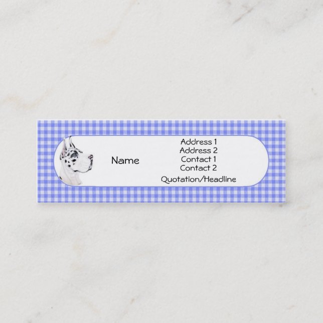 Harlequin Great Dane Blue Check Profile Card (Front)