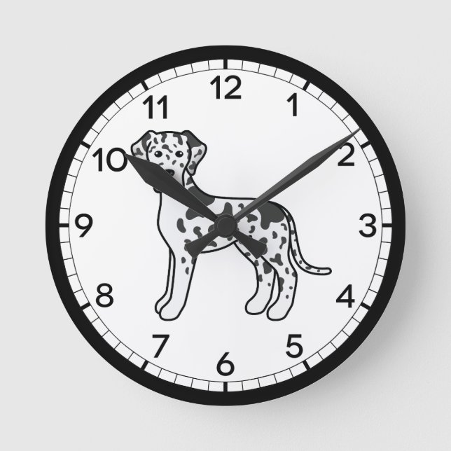 Harlequin Great Dane Cartoon Dog Illustration Round Clock (Front)