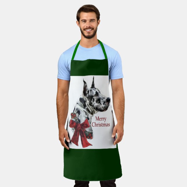 Harlequin Great Dane Christmas Gifts Apron (Worn)