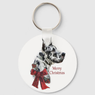 Harlequin Great Dane Christmas Gifts Keychain