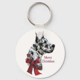Harlequin Great Dane Christmas Gifts Keychain