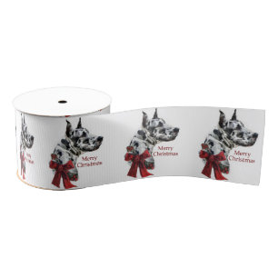Harlequin Great Dane Christmas Grosgrain Ribbon