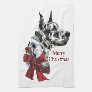 Harlequin Great Dane Christmas Kitchen Towel