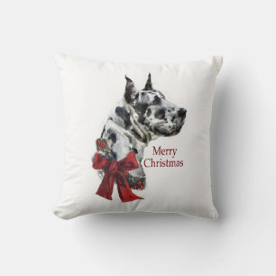 Harlequin Great Dane Christmas Throw Pillow