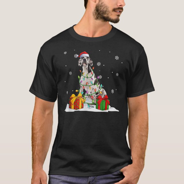 Harlequin Great Dane Christmas Tree Lights Xmas Pa T-Shirt (Front)