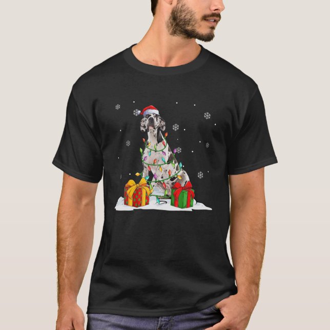 Harlequin Great Dane Christmas Tree Lights Xmas Pa T-Shirt (Front)
