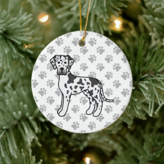 Harlequin Great Dane Cute Cartoon Dog Ceramic Ornament