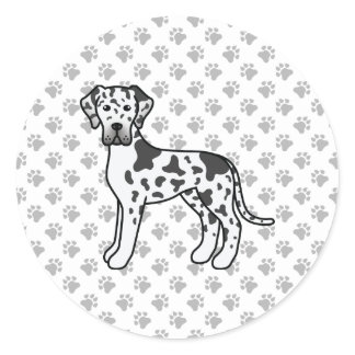Harlequin Great Dane Cute Cartoon Dog Classic Round Sticker