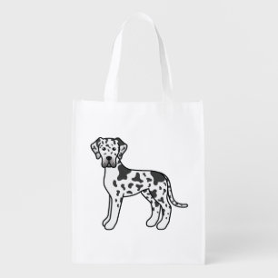 Harlequin Great Dane Cute Cartoon Dog Grocery Bag