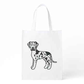 Harlequin Great Dane Cute Cartoon Dog Grocery Bag
