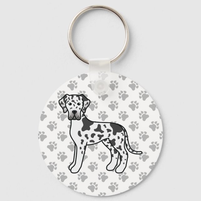 Harlequin Great Dane Cute Cartoon Dog Keychain (Front)