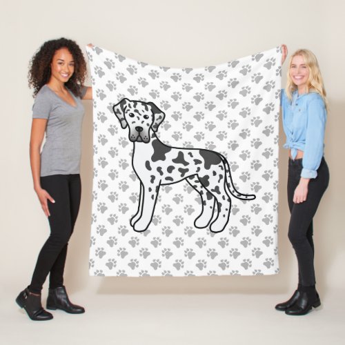 Harlequin Great Dane Cute Cartoon Dog  Paws Fleece Blanket