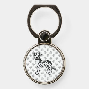 Harlequin Great Dane Cute Cartoon Dog & Paws Phone Ring Stand