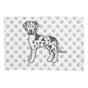 Harlequin Great Dane Cute Cartoon Dog & Paws Pillow Case