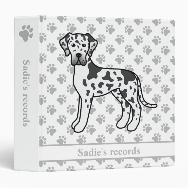 Harlequin Great Dane Cute Cartoon Dog & Text 3 Ring Binder (Front/Spine)