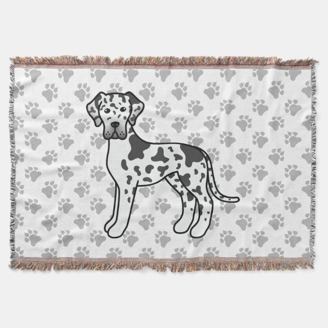 Harlequin Great Dane Cute Cartoon Dog Throw Blanket (Front)