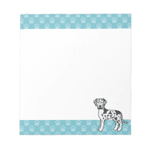 Harlequin Great Dane Dog Drawing With Blue Borders Notepad
