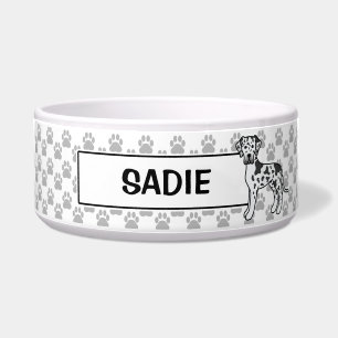 Harlequin Great Dane Dog Drawing With Pet's Name Bowl
