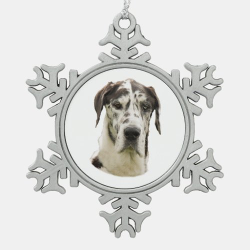 Harlequin Great Dane dog photo Snowflake Pewter Christmas Ornament