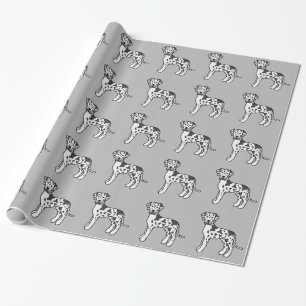 Harlequin Great Dane Dogs Pattern On Gray Wrapping Paper