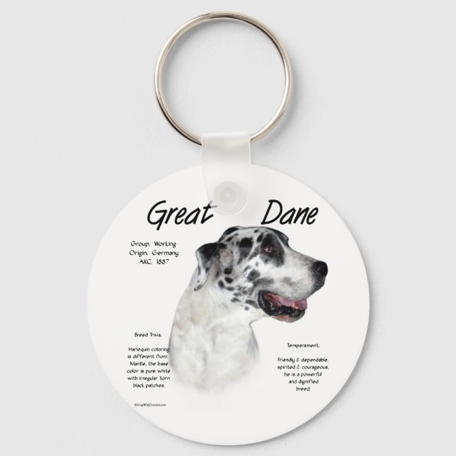 Harlequin Great Dane History Design Keychain (Front)