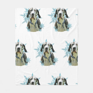 Harlequin Great Dane in the Snowflakes Fleece Blanket