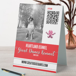 Harlequin Great Dane Kennel QR Code Promotional Table Tent
