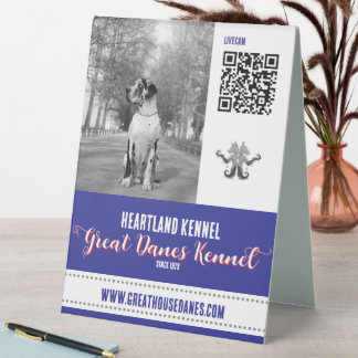 Harlequin Great Dane Kennel QR Code Promotional Table Tent
