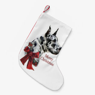 Harlequin Great Dane Merry Christmas Small Christmas Stocking