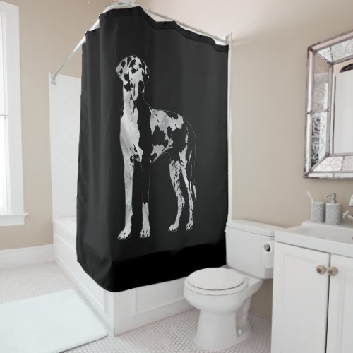 Harlequin Great Dane  _pearl and silver Shower Curtain