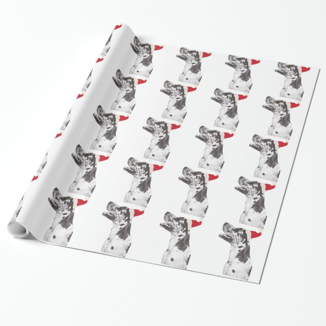 Harlequin Great Dane Santa Hat Wrapping Paper (Unrolled)