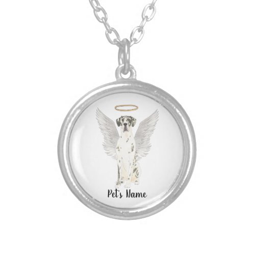 Harlequin Great Dane Sympathy Memorial Silver Plated Necklace