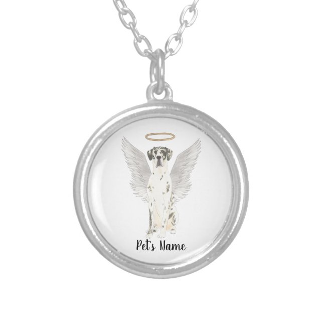 Harlequin Great Dane Sympathy Memorial Silver Plated Necklace (Front)