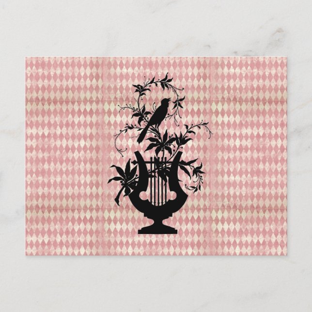 Harlequin Harp Bird Silhouette Postcard (Front)