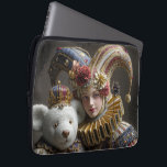 Harlequin Heart, Teddy Soul Laptop Sleeve<br><div class="desc">This design is special because it speaks without words. The harlequin, wrapped in rich fabrics and silent emotion, holds her teddy bear with a tenderness that transcends time. It represents a connection to our childhood — to that vulnerable, authentic, and loving part of ourselves we often hide behind masks. This...</div>