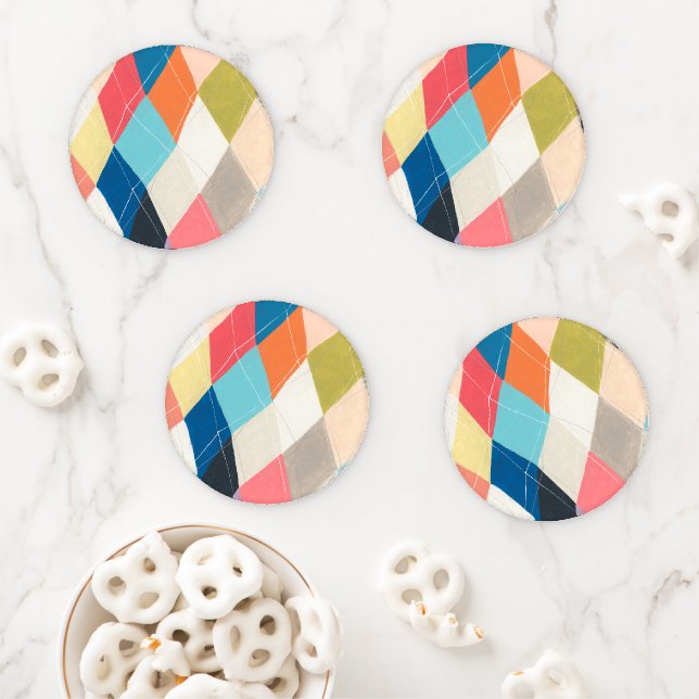 Harlequin Hopscotch - Argyle Pattern Coaster Set (In Situ)