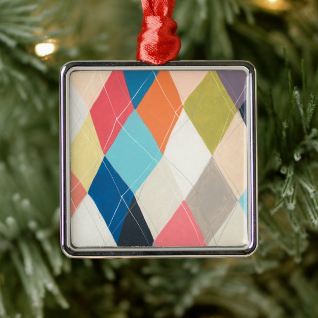 Harlequin Hopscotch - Argyle Pattern Metal Ornament (Tree)