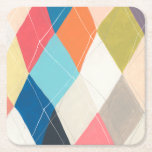 Harlequin Hopscotch - Argyle Pattern Square Paper Coaster<br><div class="desc">Harlequin Hopscotch II by June Erica Vess. Unique design featuring wavy geometric shapes that make an argyle-like pattern. | 141030D</div>