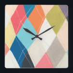 Harlequin Hopscotch - Argyle Pattern Square Wall Clock<br><div class="desc">Harlequin Hopscotch II by June Erica Vess. Unique design featuring wavy geometric shapes that make an argyle-like pattern. | 141030D</div>