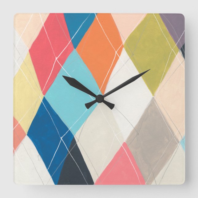 Harlequin Hopscotch - Argyle Pattern Square Wall Clock (Front)