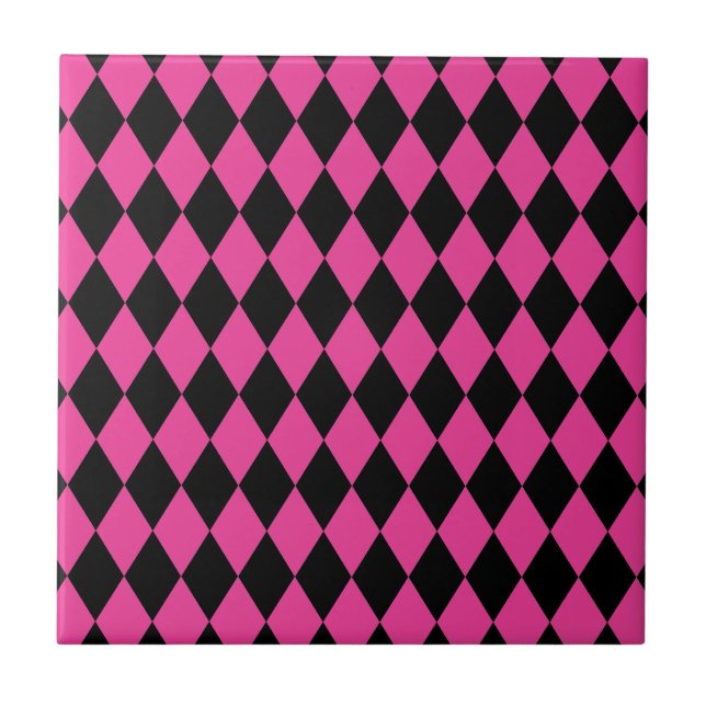 Harlequin Hot Pink and Black Ceramic Tile (Front)
